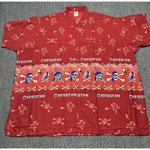 Rima Hawaiian Shirt Mens‎ 3XL Red Caribbean Pirate Skull Crossbones Button Up